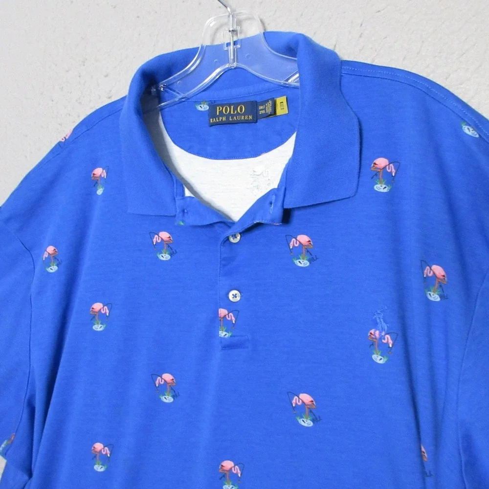 Polo Ralph Lauren Polo Shirt 2XLT Flamingo Fishing Blue Tall Beach Vacation READ